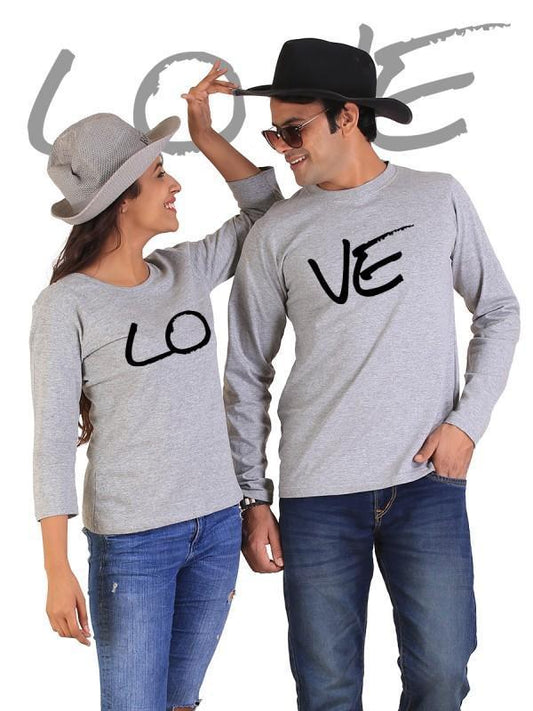 T-shirt manches longues LOVE Couple Gris - deslyshopping