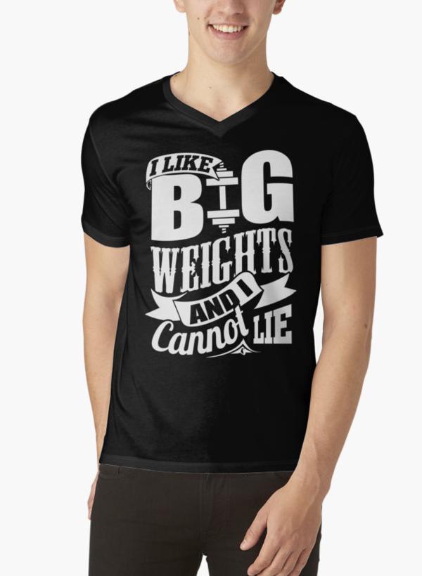 T-shirt Noir à Col en V - "I Like Big Weights & I Cannot Lie" - deslyshopping