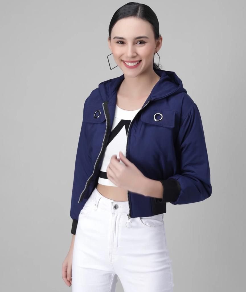 🧥 Veste Courte Décontractée Légère et Unie pour Femme – Bleu Foncé 🌟 - deslyshopping