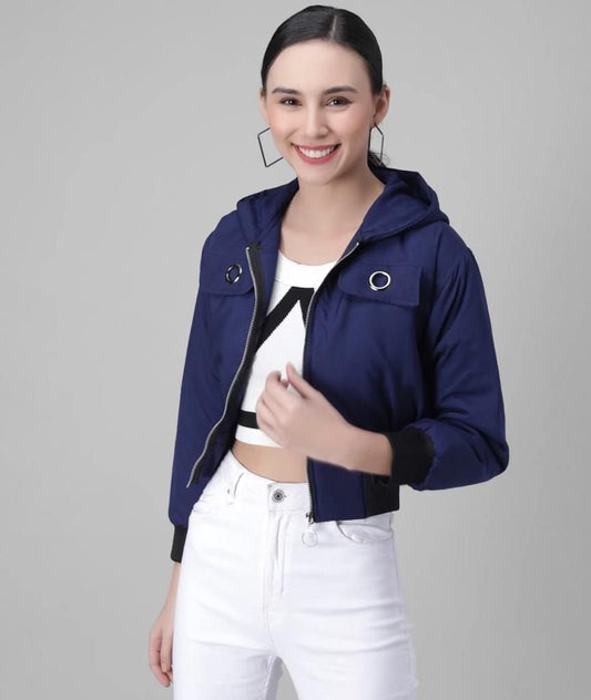 🧥 Veste Courte Décontractée Légère et Unie pour Femme – Bleu Foncé 🌟 - deslyshopping