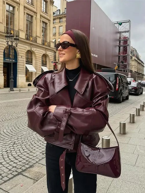 Veste courte en cuir à manches longues - deslyshopping