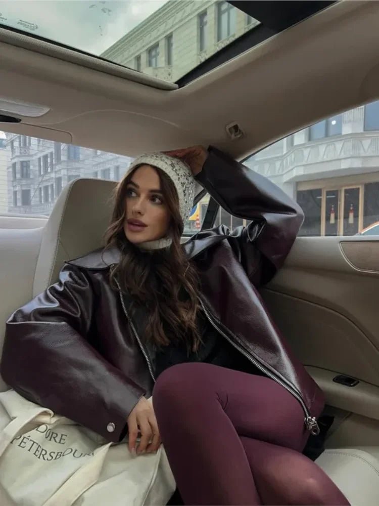 Veste courte en cuir à manches longues - deslyshopping