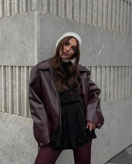 Veste courte en cuir à manches longues - deslyshopping