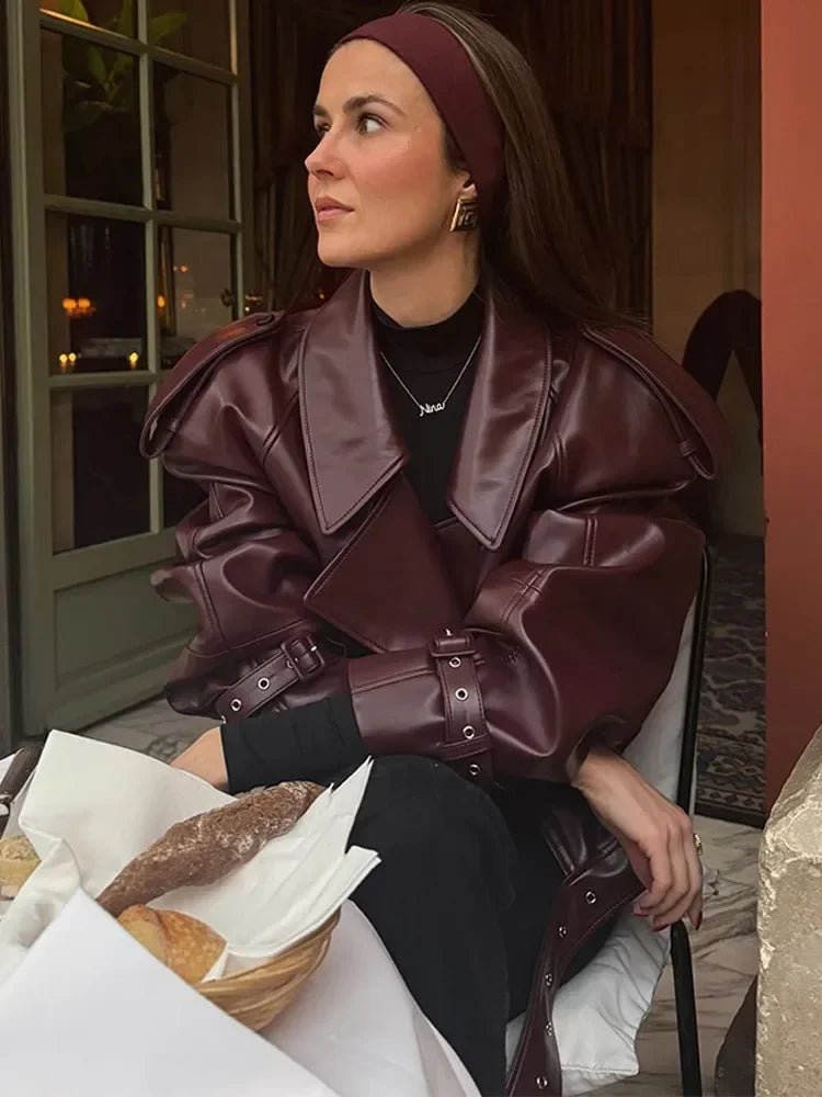 Veste courte en cuir à manches longues - deslyshopping